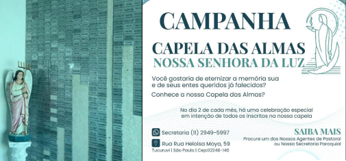 Campanha da Capela da alamas da Paróquia Nossa Senhora da Luz